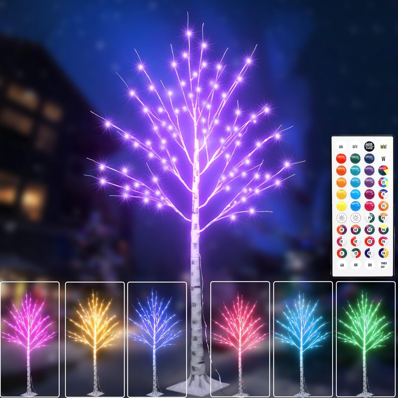 Outdoor Colorful Lighted Birch Tree for Christmas Decoration 5FT (34 colors, color changing, RGB)